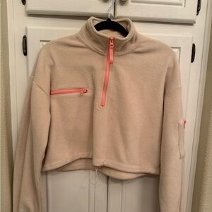 Cropped Quarter Zip Fleece w/ Pink Accents
